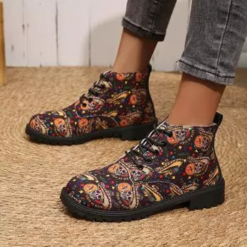 Большие размеры хлопчатобумажной обуви с принтом и росписью 2024 года, новая мода на шнуровке и толстой подошве из хлопка 36 белый