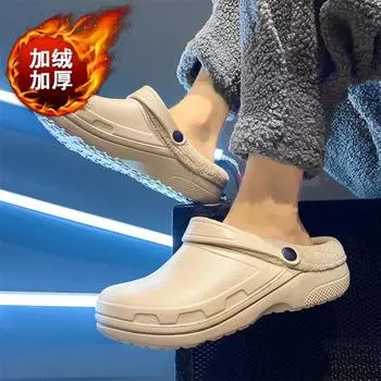 Большие размеры хлопчатобумажные туфли мужские 48 зимние бархатные теплые мешковины хлопковые тапочки толстая подошва одна педаль 47 пара тапочек женские 36 чёрный