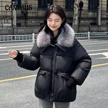 Большие размеры хлопковое пальто женское с отворотом большой меховой воротник утолщенная теплая зимняя свободная куртка одежда для хлеба M чёрный