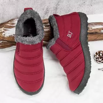 Большие размеры хлопковой обуви зимние сапоги без застежек и толстые зимние сапоги водонепроницаемые модные хлопковые сапоги 35 чёрный