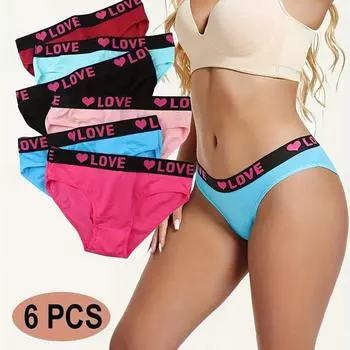 Большие размеры хлопковые трусы для женщин - 6 шт. в упаковке, удобные трикотажные трусики с рисунком в виде алфавита, повседневный стиль, слегка эластичные, укороченные трусики для взрослых XL