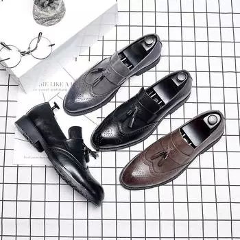 Большие размеры итальянские кисточки деловые деловые мужские кожаные мокасины для торжественного платья на плоской подошве дизайнерские офисные туфли-оксфорды для мужчин 2024 38 чёрный