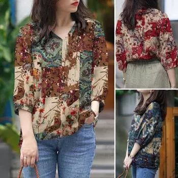 Большие размеры Изысканные хлопковые летние топы с принтом и короткими рукавами для моды - Forward Women S красный