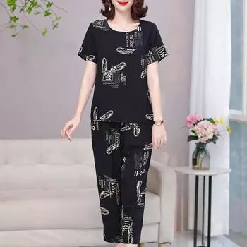 Большие размеры Элегантный женский комплект из двух предметов Летняя винтажная одежда Повседневные комплекты брюк XL