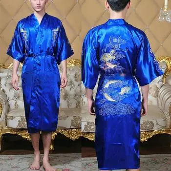 Большие размеры, китайские мужские халаты с вышивкой дракона, традиционная мужская одежда для сна, ночная рубашка, кимоно XXXL чёрный