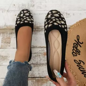 Большие размеры Круглая плоская обувь Женская Fly Woven Дышащая низкая повседневная обувь 36 чёрный