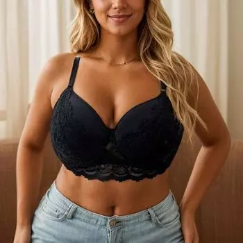Большие размеры кружевного белья для женщин нижнее белье с косточками ультратонкие бюстгальтеры больших размеров 90D чёрный