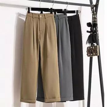 Большие размеры летние длинные брюки женские брюки свободные прямые оборки женские базовые брюки широкие брюки 4XL S дубильная кора