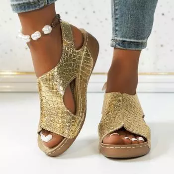 Большие размеры, летние новые женские босоножки на танкетке, женские босоножки на платформе Car Line 36 золотой