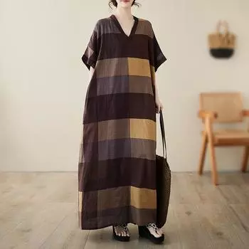Большие размеры летние свободные платья с V-образным вырезом большого размера длинное пляжное платье ретро макси платье повседневное праздничное платье One Size