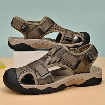Большие размеры, летняя дышащая сетчатая обувь для ходьбы для мужчин среднего и пожилого возраста, нескользящая мягкая подошва, легкая пожилая пляжная обувь для мужчин 38 хаки