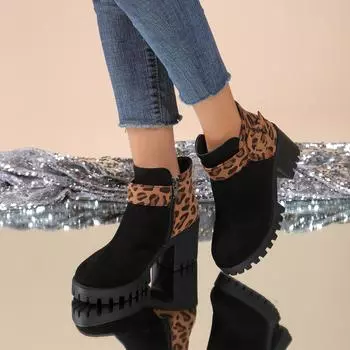 Большие размеры модной женской обуви на молнии римские женские сапоги осень/зима с леопардовым принтом смешанных цветов 35