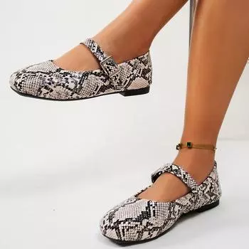 Большие размеры Модные туфли Мэри Джейн со змеиным принтом для женщин Весна Лето Удобные туфли на плоской подошве для женщин Легкая мягкая повседневная обувь 36