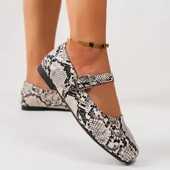 Большие размеры Модные туфли Мэри Джейн со змеиным принтом для женщин Весна Лето Удобные туфли на плоской подошве для женщин Легкая мягкая повседневная обувь 36 бежевый