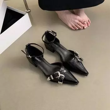 Большие размеры модные туфли на плоской подошве с женской обувью, новинка, женские туфли с пряжкой, женские туфли с острым носком, туфли с открытой пяткой, женские туфли на плоской подошве 35 бежевый