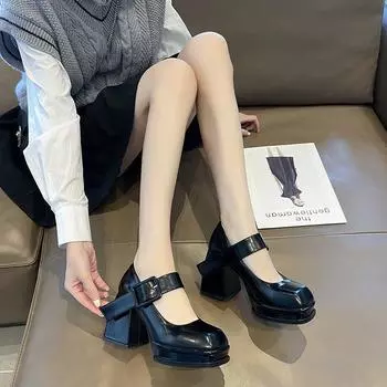 Большие размеры модные туфли на высоком каблуке женские 2025 новые односложные туфли с квадратной головкой производитель женской обуви на толстом каблуке 35 белый