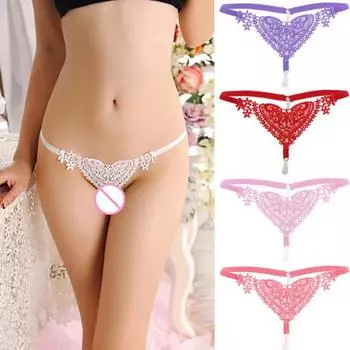 Большие размеры, модные удобные сексуальные стринги в форме сердца с блестящей вышивкой, женские стринги из искусственного жемчуга, полое эластичное нижнее белье