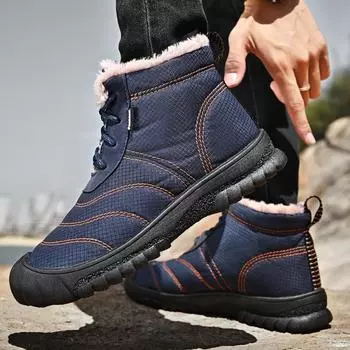 Большие размеры мужские ботинки для снега по щиколотку, водонепроницаемая нескользящая обувь для мужчин, повседневная, сохраняющая тепло, плюшевая обувь для пар 38 чёрный