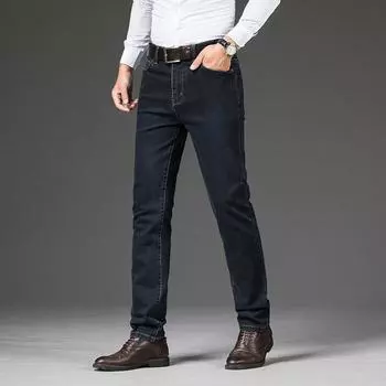 Большие размеры мужские деловые джинсы обычные прямые джинсы полной длины повседневные джинсовые брюки эластичные эластичные прямые брюки облегающего кроя больших размеров для полных 27 синий