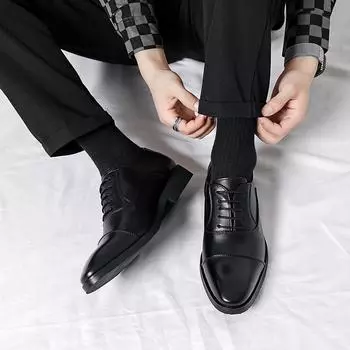 Большие размеры Мужские деловые туфли из натуральной кожи в британском стиле, деловые мужские туфли на плоской подошве, высококачественные броги, оксфорды, мужские туфли 38 чёрный