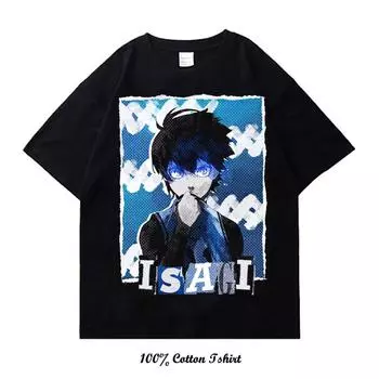 Большие размеры Мужские и женские футболки с короткими рукавами в стиле аниме с синим замком и графическим принтом Уличная одежда Повседневная одежда унисекс из хлопка в стиле аниме Харадзюку Топы S