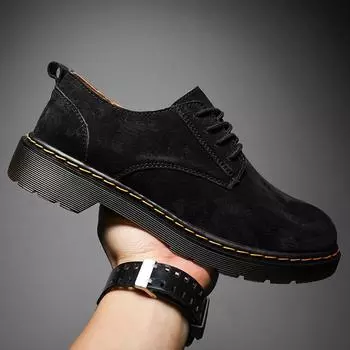 Большие размеры, мужские кожаные туфли Martin с низким верхом и широким носом в британском стиле, новые высококачественные повседневные ботинки с большим носом на толстой подошве, универсальные 38