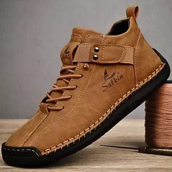 Большие размеры мужские кожаные удобные мягкие носки ботильоны ручной работы с узором 38 белый