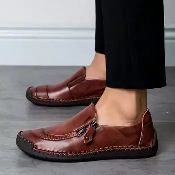 Большие размеры мужские повседневные туфли на весну и осень модные туфли ручной работы с боковой молнией модные и удобные туфли для вождения кожаные туфли 38 чёрный