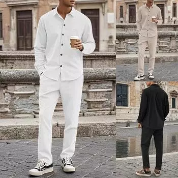 Большие размеры мужские повседневные уличные комплекты из двух предметов модный стиль базовый вельветовый топ и узкие брюки костюм мужские спортивные комплекты из 2 предметов новый S абрикосовый