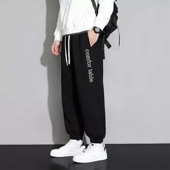 Большие размеры мужские спортивные брюки весна осень повседневные мешковатые брюки-джоггеры со шнуровкой однотонные спортивные хлопковые свободные брюки 8XL чёрный