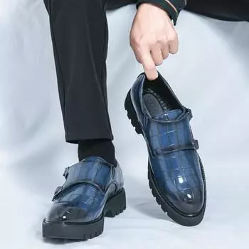 Большие размеры мужские туфли с большой головой на платформе, увеличивающие рост, повседневные кожаные туфли 2025 года, весна и осень, новые деловые кожаные туфли для мужчин 38 чёрный
