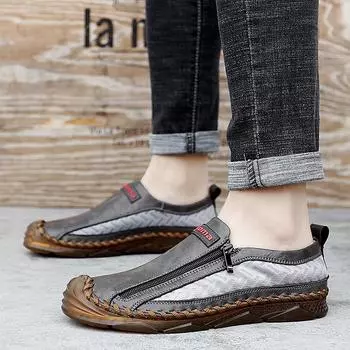 Большие размеры мужские весенние и осенние повседневные туфли ручной работы на молнии модные мужские туфли для вождения мягкие и удобные кожаные туфли 38 чёрный