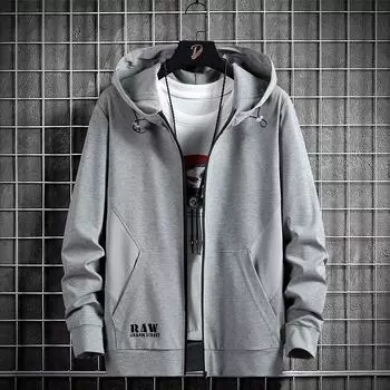 Большие размеры мужские весенние и осенние толстовки с капюшоном на молнии свободные толстовки с капюшоном S серый