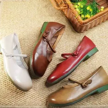 Большие размеры, неглубокое горло, плоская подошва, ручная работа, ретро-туфли, туфли для мам 2025 года, новая мягкая подошва, удобная весенне-осенняя простая женская обувь 35 коричневый