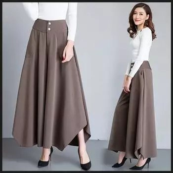 Большие размеры, нестандартные широкие брюки, женские, весна-лето, корейская версия, повседневные свободные брюки-кюлоты с высокой талией XXXXXL чёрный