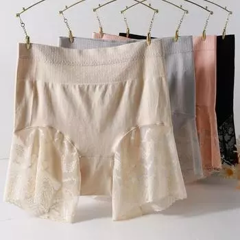 Большие размеры нижнего белья с высокой талией, защитные кружевные трусики для женщин, защита границ, трехкомпонентные трусики L серый