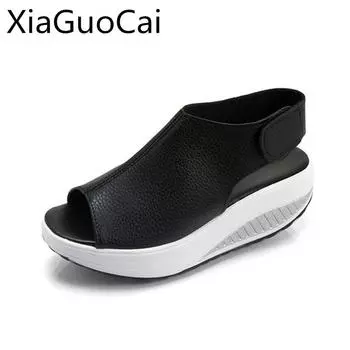 Большие размеры, новое поступление, модные женские сандалии на липучке, женские босоножки на платформе, танкетки, большой размер 35-43, прямая поставка 5 красный