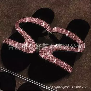 Большие размеры, новые классные тапочки со стразами, женские сандалии с закрытым носком и плоской подошвой 35 синий