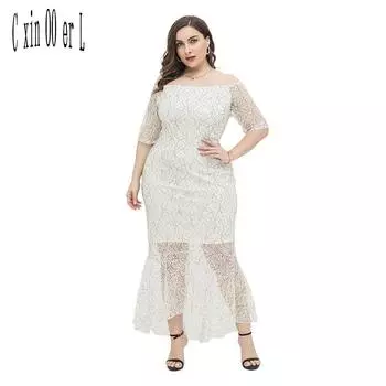 Большие размеры, новые модные элегантные весенне-летние платья, женские кружевные длинные вечерние платья, сексуальный ремень, белый шифон, свадебная вечеринка XL белый