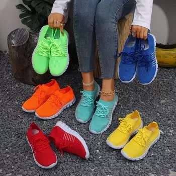 Большие размеры, новые модные кроссовки Fly Fabric со шнуровкой и подошвой Muffin, повседневные кроссовки с одной педалью для женщин 35 красный