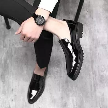 Большие размеры, новые модные мужские черные деловые туфли, туфли-лоферы, мужские свадебные туфли, кожаные оксфорды с острым носком hjk89 37