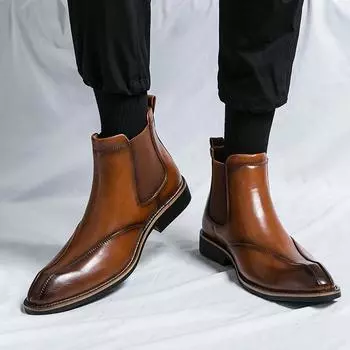 Большие размеры, новые мужские кожаные ботинки, высокие, в британском стиле, короткие, остроносые, ботинки Martin, повседневные, формальные, деловые, модные ботинки 38