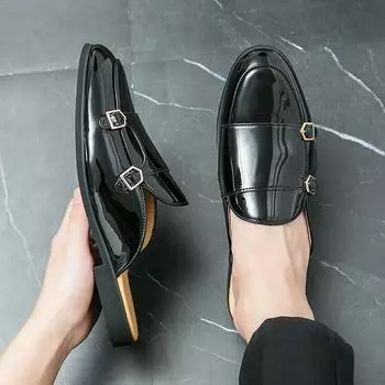 Большие размеры новые мужские полутапочки модные британские туфли с одним словом drag trend ленивые повседневные кожаные туфли 38 белый