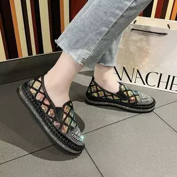 Большие размеры новые одинарные туфли 2024 года осень-зима с инкрустацией бриллиантами, кексы на толстой подошве с пайетками, модные туфли для доски 35 красный