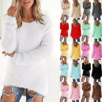 Большие размеры, новые осенние и зимние однотонные теплые пуловеры, женские вязаные свитера с длинными рукавами S озеро синий