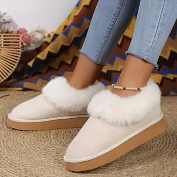 Большие размеры Новые осенние и зимние зимние ботинки без застежек Женская обувь Обувь из плюшевого хлопка с подкладкой из флиса Утолщенные хлопковые ботинки 36