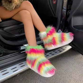 Большие размеры новые пушистые ботинки детские зимние теплые плюшевые ботинки среднего размера модные и милые зимние ботинки 36-37 жёлтый