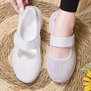 Большие размеры обуви для медсестер, женские маленькие белые туфли, рабочая обувь, старая пекинская тканевая обувь, нескользящая обувь на плоской подошве, женская обувь с одной педалью 35 белый
