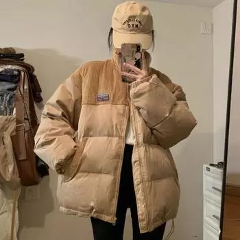 Большие размеры одежды из хлеба, короткие пуховые изделия с хлопковой подкладкой, женские новые модные осенние и зимние пальто, толстые куртки с хлопковой подкладкой S within 57.5kg хаки