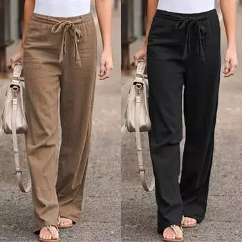 Большие размеры однотонные эластичные талии женская одежда со шнуровкой свободные брюки широкие брюки S белый